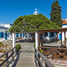 Orthodox Saint Nicholas Monastery located on two islands in Porto Lagos near town of Xanthi, East Macedonia and Thrace, Greece