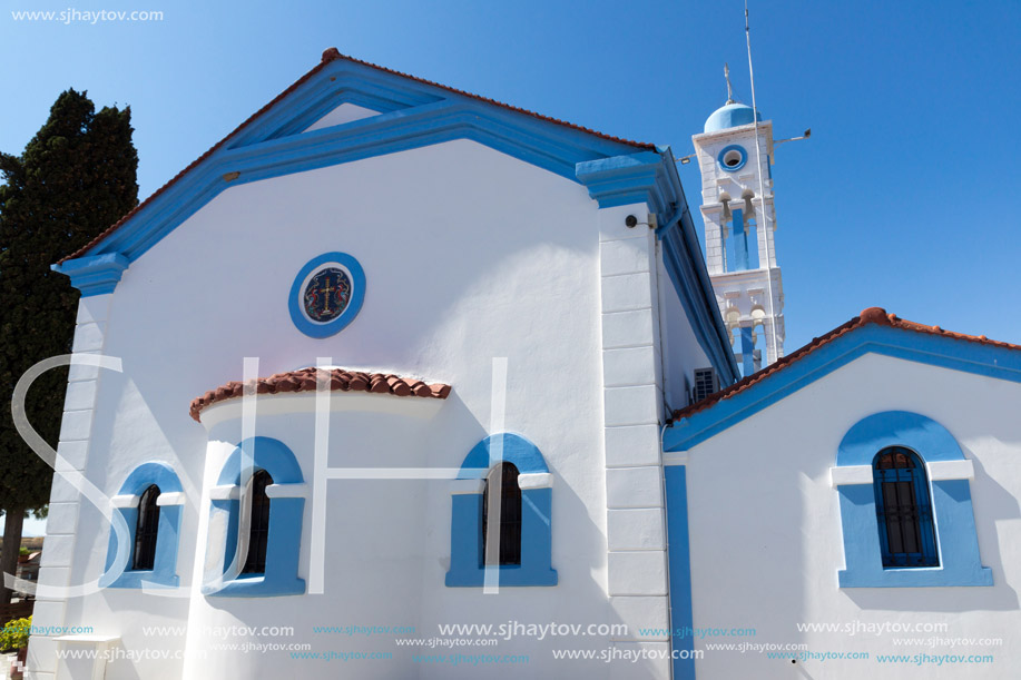 Orthodox Saint Nicholas Monastery located on two islands in Porto Lagos near town of Xanthi, East Macedonia and Thrace, Greece