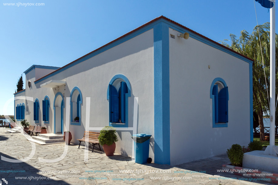 Orthodox Saint Nicholas Monastery located on two islands in Porto Lagos near town of Xanthi, East Macedonia and Thrace, Greece