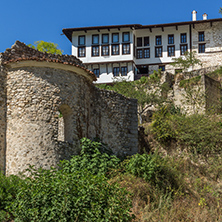 Old houses, sand pyramids and ruins of Saint Barbara church in town of Melnik, Blagoevgrad region, Bulgaria