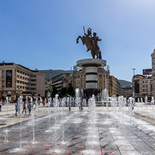 SKOPJE, REPUBLIC OF MACEDONIA - 13 MAY 2017: Skopje City Center and Alexander the Great Monument, Macedonia