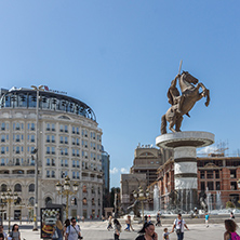 SKOPJE, REPUBLIC OF MACEDONIA - 13 MAY 2017: Skopje City Center and Alexander the Great Monument, Macedonia