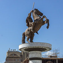 SKOPJE, REPUBLIC OF MACEDONIA - 13 MAY 2017: Skopje City Center and Alexander the Great Monument, Macedonia