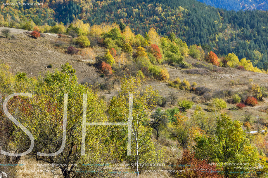 Amazing Autumn landscape near town of Dospat, Rhodope Mountains, Bulgaria