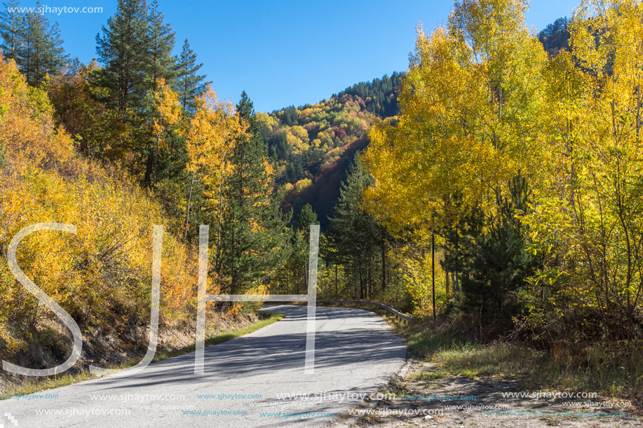 Amazing Autumn landscape near town of Dospat, Rhodope Mountains, Bulgaria