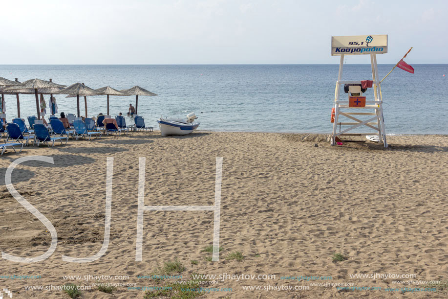 CHALKIDIKI, CENTRAL MACEDONIA, GREECE - AUGUST 25, 2014: Seascape of Fisher Beach Psakoudia at Sithonia peninsula, Chalkidiki, Central Macedonia, Greece