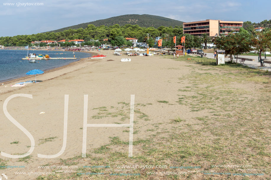 CHALKIDIKI, CENTRAL MACEDONIA, GREECE - AUGUST 25, 2014: Seascape of Psakoudia Beach at Sithonia peninsula, Chalkidiki, Central Macedonia, Greece