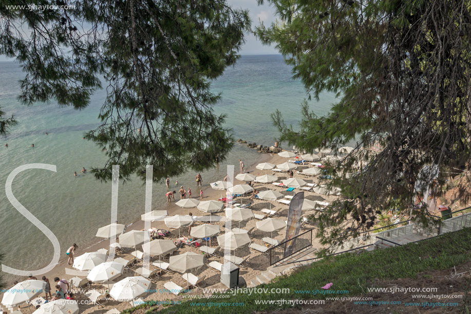 CHALKIDIKI, CENTRAL MACEDONIA, GREECE - AUGUST 25, 2014: Seascape of Metamorfosi at Sithonia peninsula, Chalkidiki, Central Macedonia, Greece