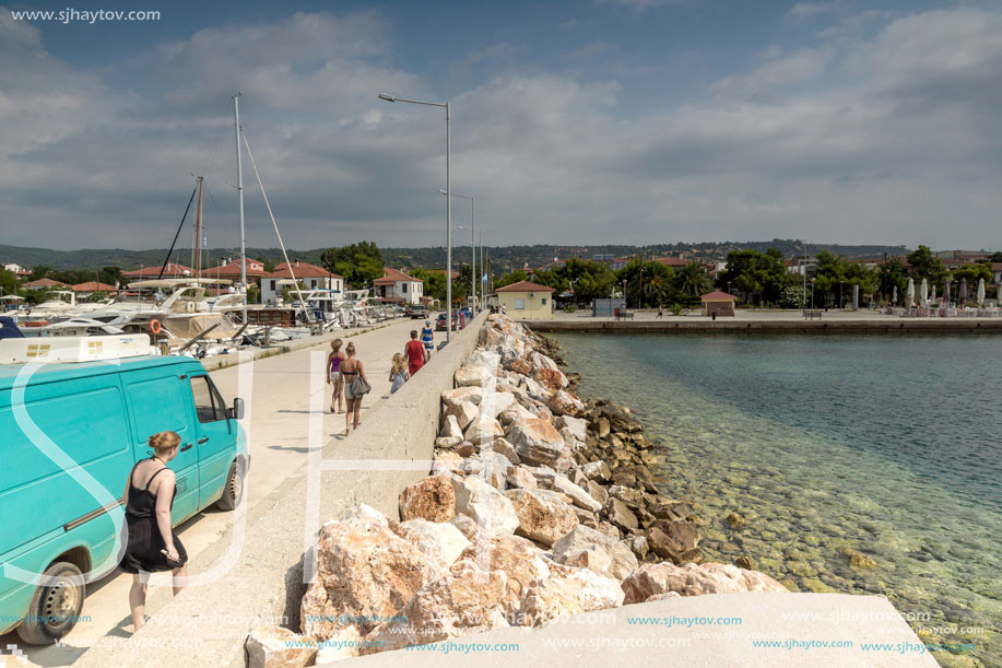 CHALKIDIKI, CENTRAL MACEDONIA, GREECE - AUGUST 25, 2014:  Seascape of port of Nikiti at Sithonia peninsula, Chalkidiki, Central Macedonia, Greece