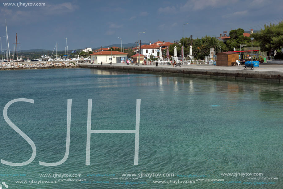 CHALKIDIKI, CENTRAL MACEDONIA, GREECE - AUGUST 25, 2014:  Seascape of port of Nikiti at Sithonia peninsula, Chalkidiki, Central Macedonia, Greece