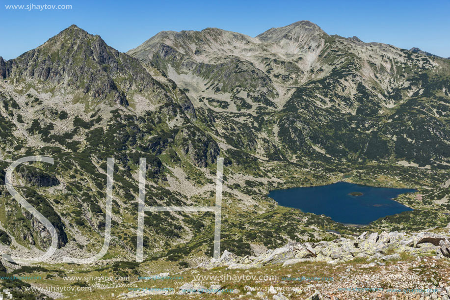 Amazing Landscape of Popovo lake, Dzhangal and Polezhan peaks from Dzhano peak, Pirin Mountain, Bulgaria