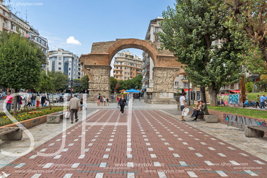 THESSALONIKI, GREECE - SEPTEMBER 30, 2017: Roman Arch of Galerius in the center of city of Thessaloniki, Central Macedonia, Greece