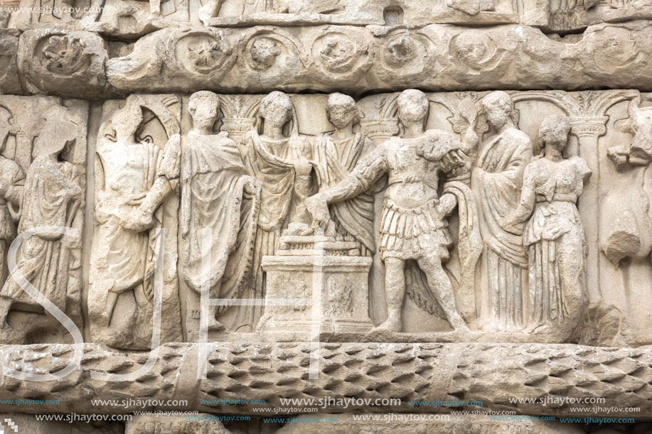 THESSALONIKI, GREECE - SEPTEMBER 30, 2017: Roman Arch of Galerius in the center of city of Thessaloniki, Central Macedonia, Greece