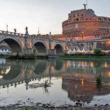 ROME, ITALY - JUNE 22, 2017: Amazing Sunset view of St. Angelo Bridge and castle st. Angelo in city of Rome, Italy