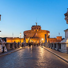ROME, ITALY - JUNE 22, 2017: Amazing Sunset view of St. Angelo Bridge and castle st. Angelo in city of Rome, Italy