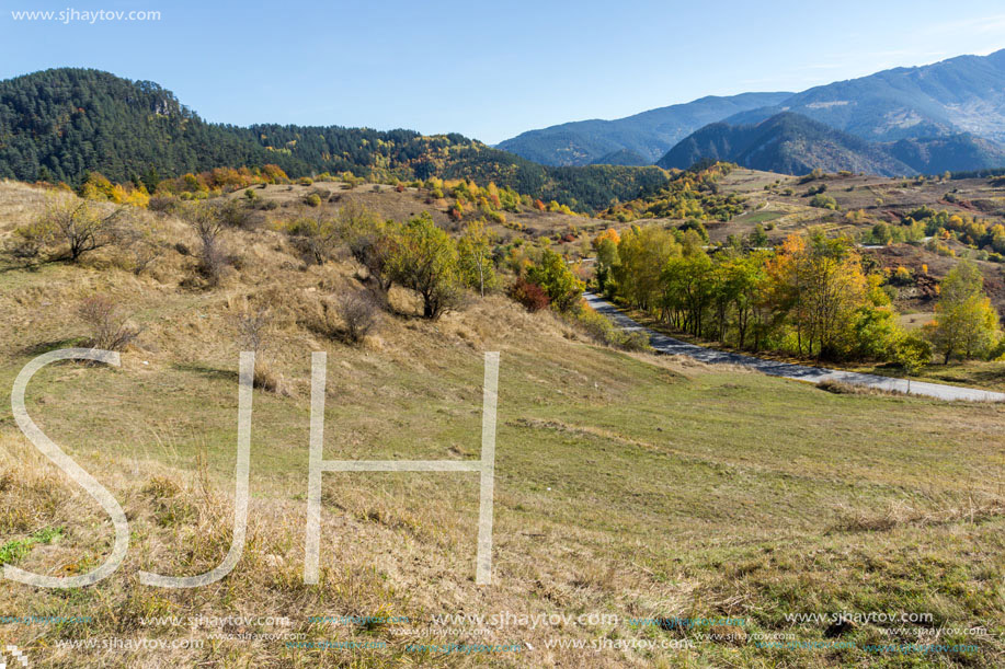 Amazing Autumn panorama near town of Dospat, Rhodope Mountains, Bulgaria