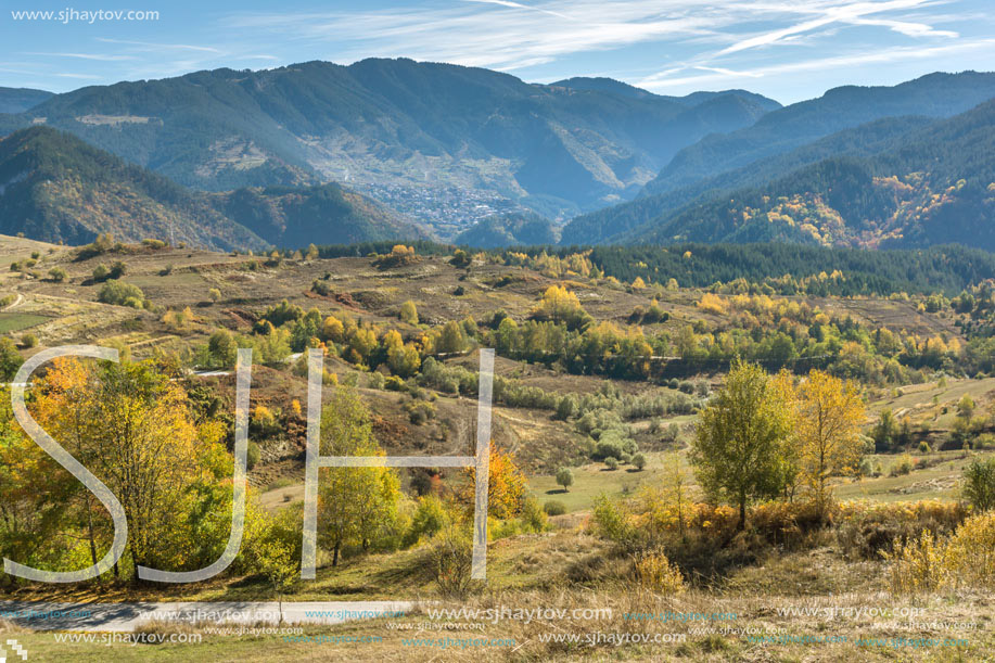 Amazing Autumn panorama near town of Dospat, Rhodope Mountains, Bulgaria