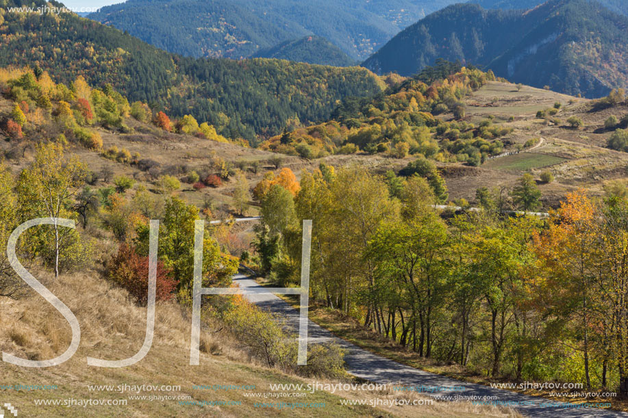 Amazing Autumn panorama near town of Dospat, Rhodope Mountains, Bulgaria