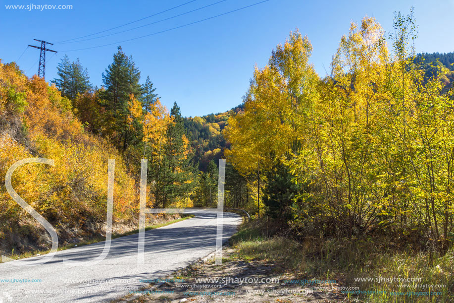 Amazing Autumn panorama near town of Dospat, Rhodope Mountains, Bulgaria