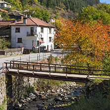 Autumn Landscape with old houses in town of Shiroka Laka, Smolyan Region, Bulgaria