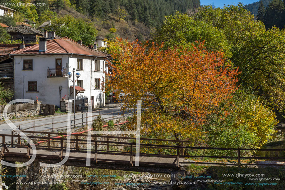 Autumn Landscape with old houses in town of Shiroka Laka, Smolyan Region, Bulgaria