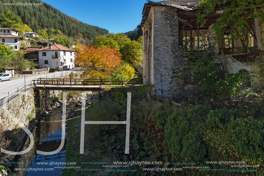 Autumn Landscape with old houses in town of Shiroka Laka, Smolyan Region, Bulgaria