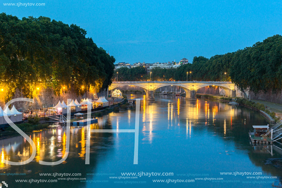 Amazing Sunset view of Tiber River in city of Rome, Italy
