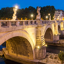 Amazing Sunset view of St. Angelo Bridge in city of Rome, Italy