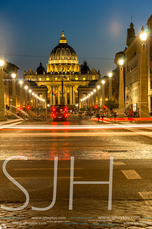 Amazing Night photo of Vatican and St. Peter"s Basilica in Rome, Italy