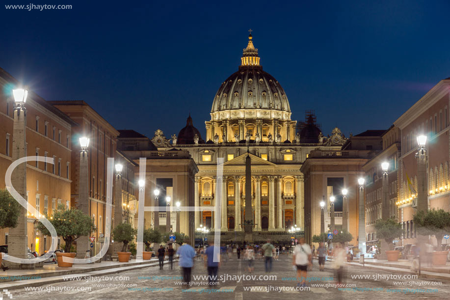 Amazing Night photo of Vatican and St. Peter"s Basilica in Rome, Italy