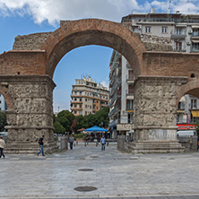 THESSALONIKI, GREECE - SEPTEMBER 30, 2017: Roman Arch of Galerius in the center of city of Thessaloniki, Central Macedonia, Greece