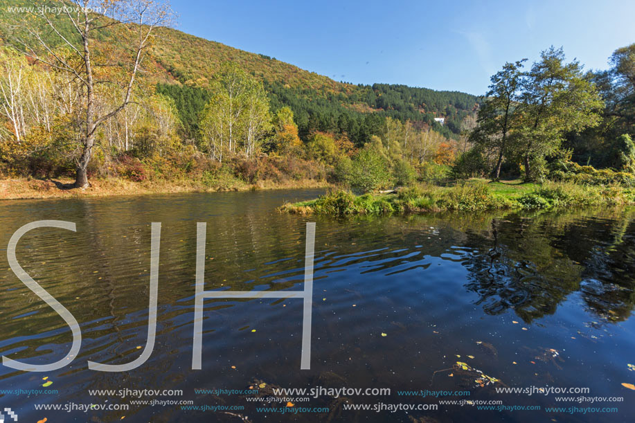 Autumn Landscape of Iskar River near Pancharevo lake, Sofia city Region, Bulgaria