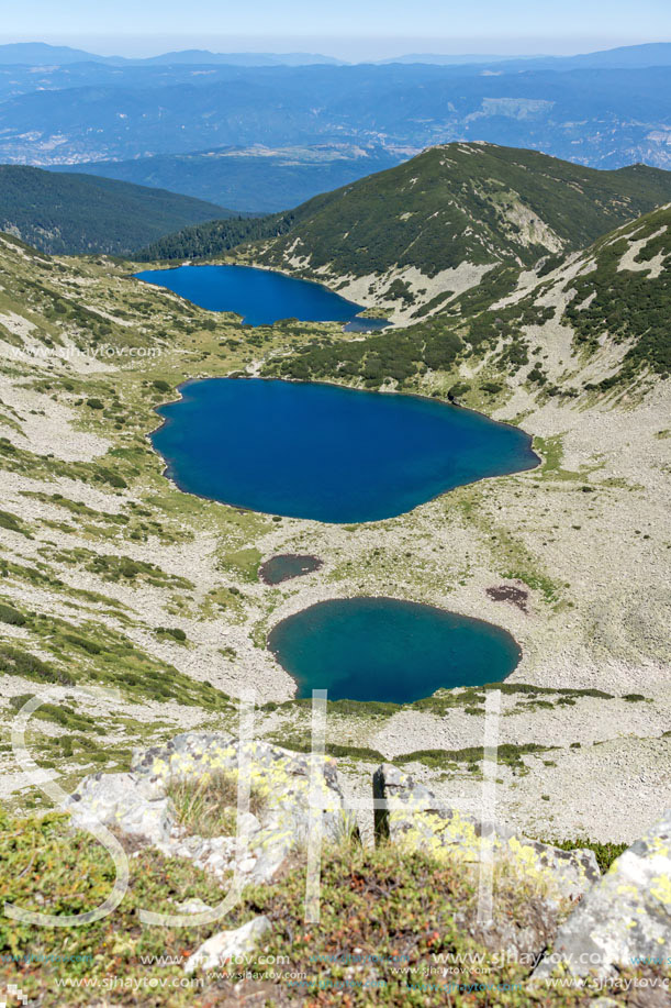 Panoramic view of Kremenski lakes from Dzhano peak, Pirin Mountain, Bulgaria