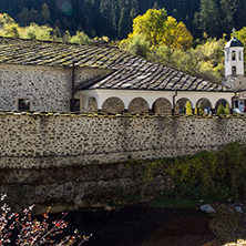 Autumn view of a nineteenth-century church of the Assumption in town of Shiroka Laka, Smolyan Region, Bulgaria