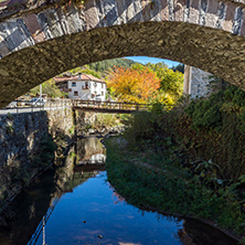 Autumn Landscape with Roman Bridge  in town of Shiroka Laka, Smolyan Region, Bulgaria