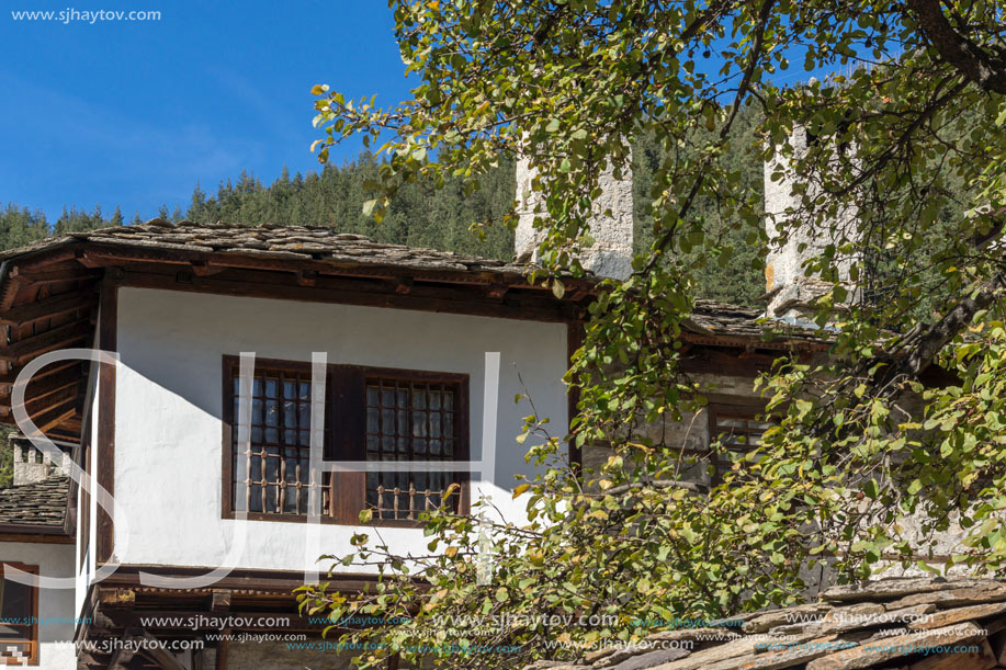 Panoramic view with old houses  in town of Shiroka Laka, Smolyan Region, Bulgaria