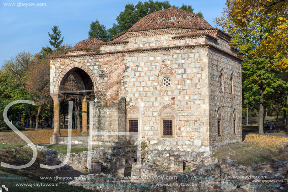 NIS, SERBIA- OCTOBER 21, 2017: Sunset view of Bali Beg Mosque in Fortress of City of Nis, Serbia