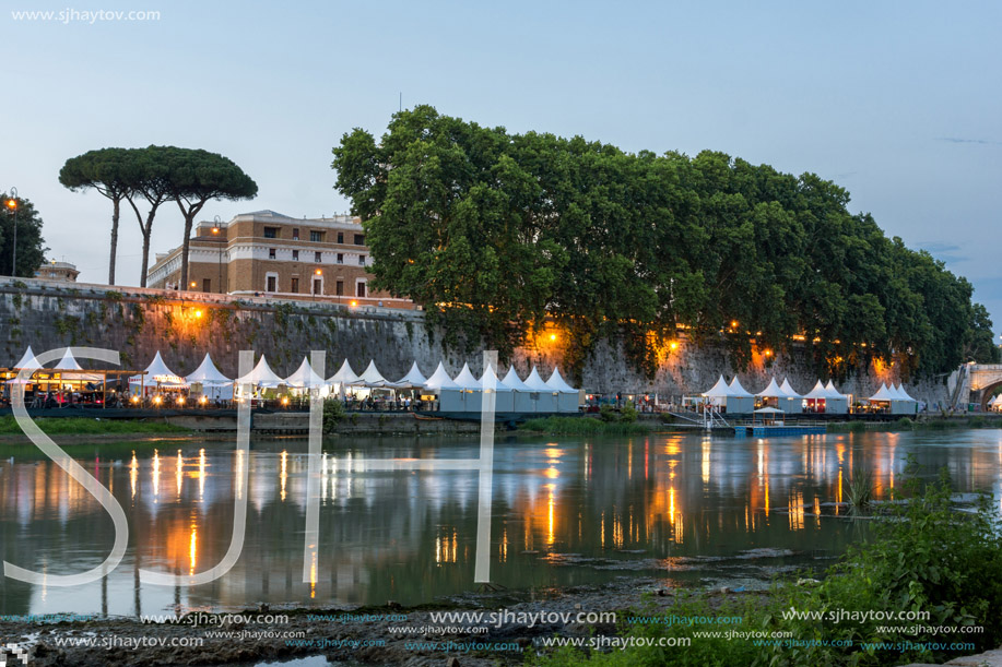 ROME, ITALY - JUNE 22, 2017: Amazing Sunset view of Tiber River in city of Rome, Italy