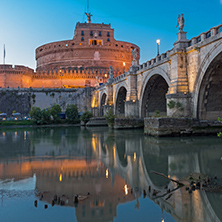 ROME, ITALY - JUNE 22, 2017: Amazing Sunset view of St. Angelo Bridge and castle st. Angelo in city of Rome, Italy