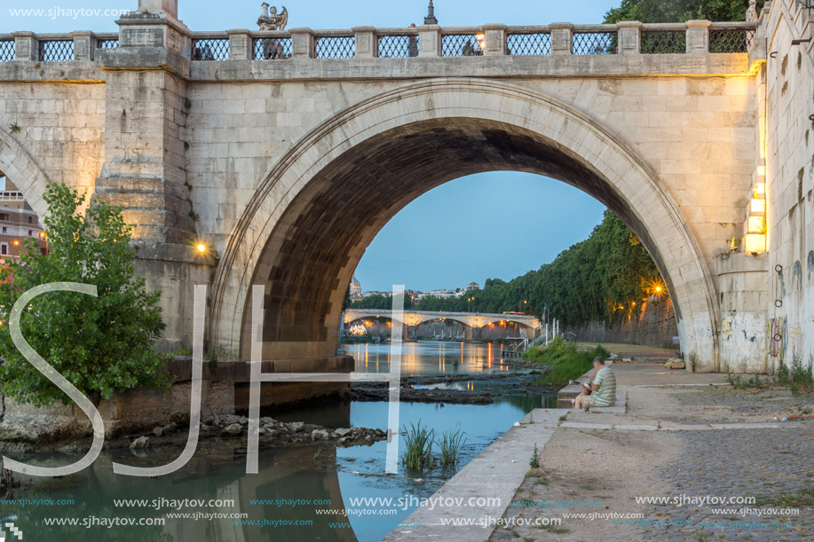 ROME, ITALY - JUNE 22, 2017: Amazing Sunset view of Tiber River in city of Rome, Italy