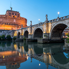 ROME, ITALY - JUNE 22, 2017: Amazing Sunset view of St. Angelo Bridge and castle st. Angelo in city of Rome, Italy