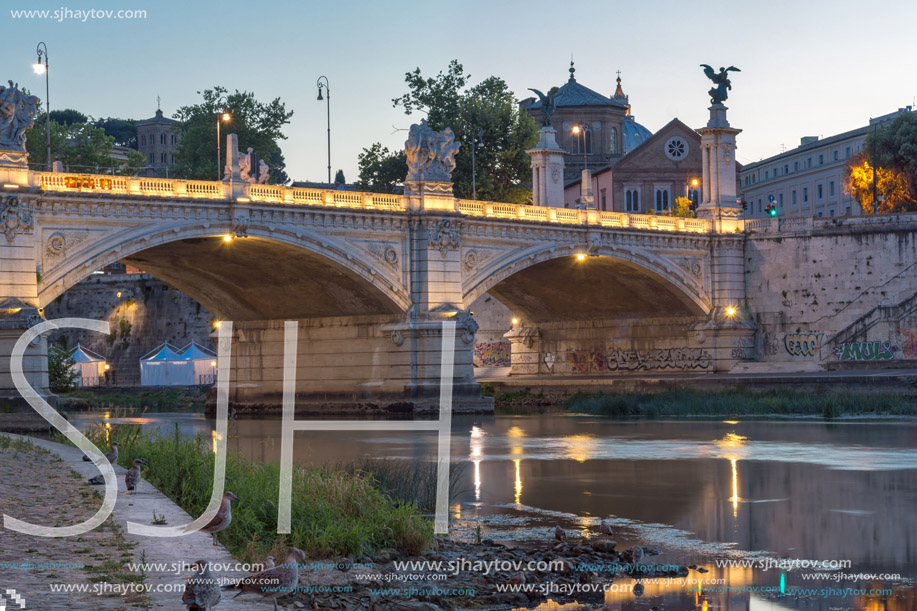 ROME, ITALY - JUNE 22, 2017: Amazing Sunset view of Tiber River in city of Rome, Italy