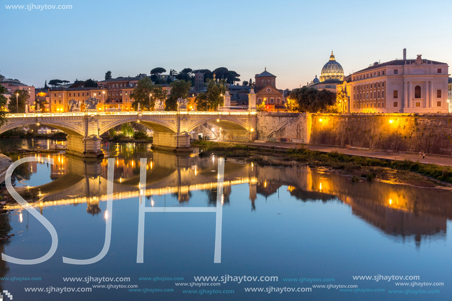 ROME, ITALY - JUNE 22, 2017: Amazing Sunset view of Tiber River in city of Rome, Italy