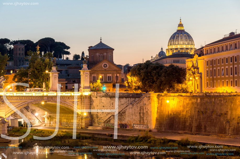 ROME, ITALY - JUNE 22, 2017: Amazing Night photo of Vatican and St. Peter"s Basilica in Rome, Italy