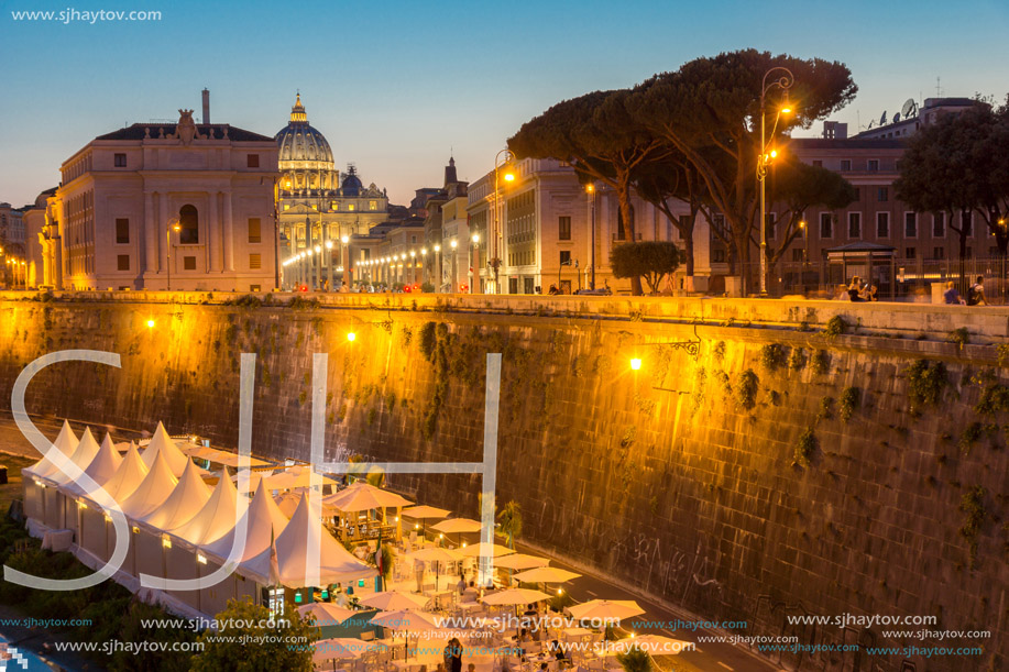 ROME, ITALY - JUNE 22, 2017: Amazing Night photo of Vatican and St. Peter"s Basilica in Rome, Italy