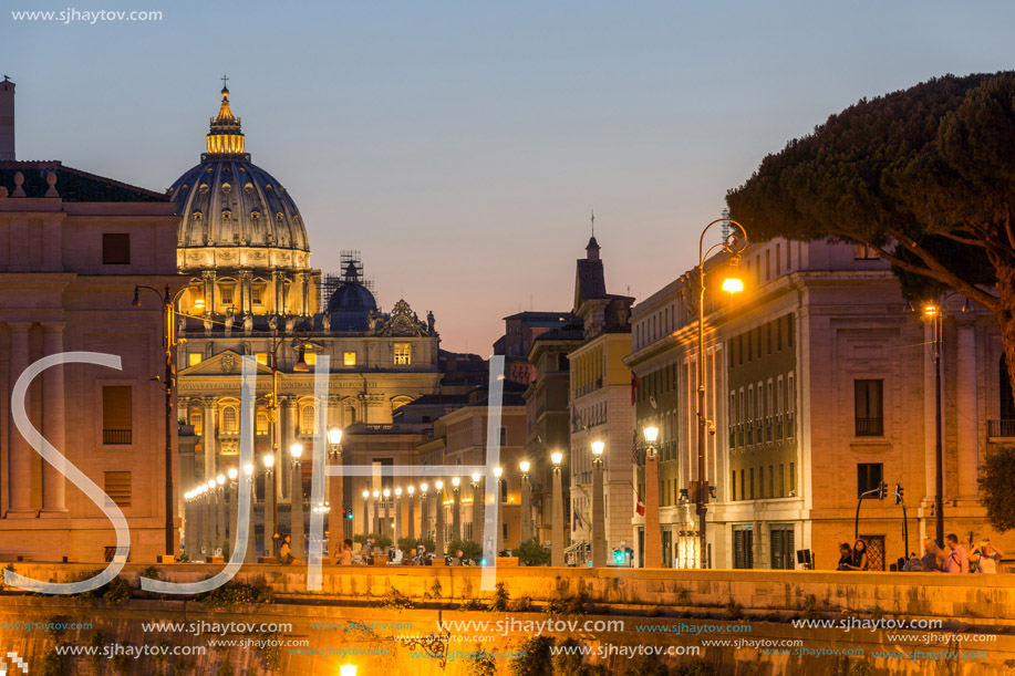 ROME, ITALY - JUNE 22, 2017: Amazing Night photo of Vatican and St. Peter"s Basilica in Rome, Italy