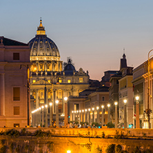 ROME, ITALY - JUNE 22, 2017: Amazing Night photo of Vatican and St. Peter"s Basilica in Rome, Italy
