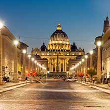 ROME, ITALY - JUNE 22, 2017: Amazing Night photo of Vatican and St. Peter"s Basilica in Rome, Italy