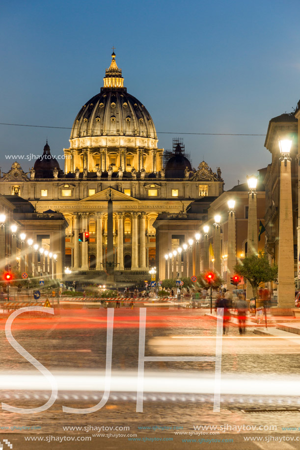 ROME, ITALY - JUNE 22, 2017: Amazing Night photo of Vatican and St. Peter"s Basilica in Rome, Italy