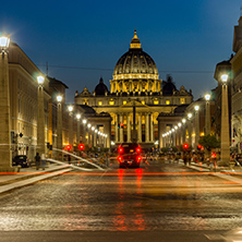 ROME, ITALY - JUNE 22, 2017: Amazing Night photo of Vatican and St. Peter"s Basilica in Rome, Italy